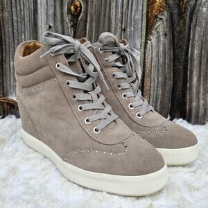 Rhinestone Sneaker Hidden Wedge Via Spiga Samaire Size 10 Taupe Suede Leather